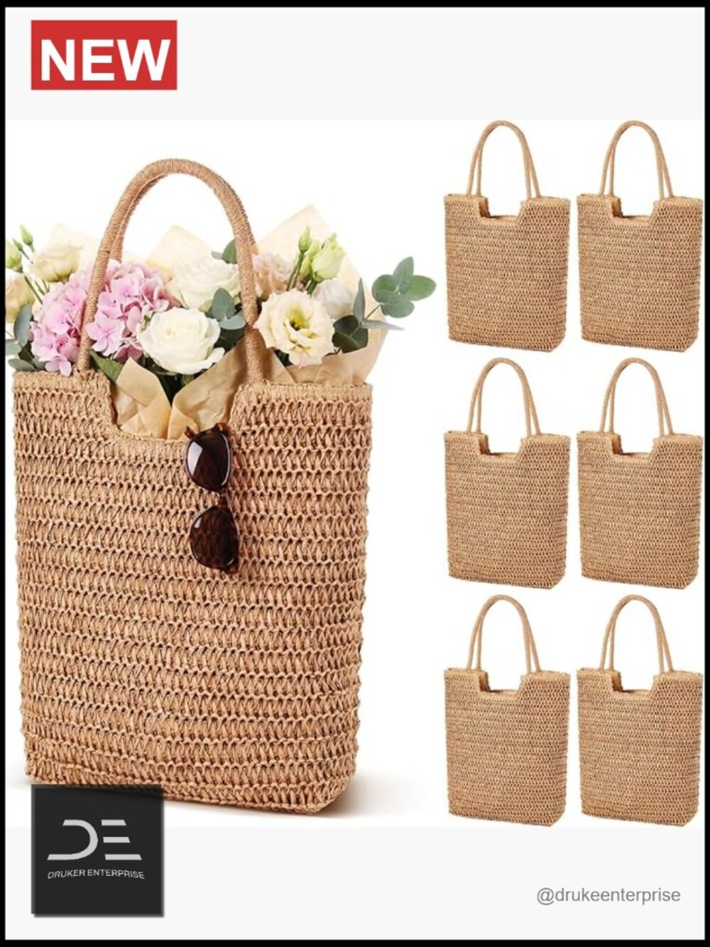 6 Pack Straw Beach Bags Large Crochet Tote for Women Vacation Summer